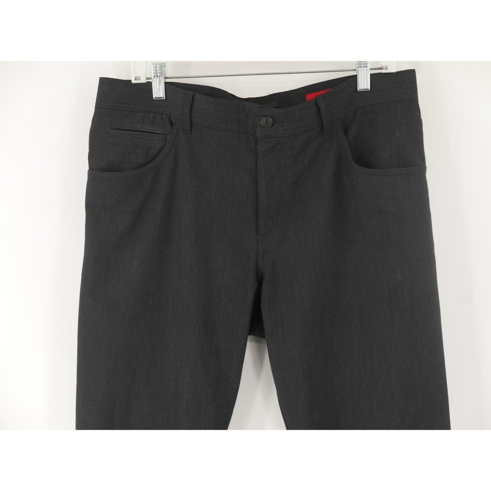 Alberto Pants Black Stone Modern Fit Stretch Ceramica Finestripe Men's 35x34